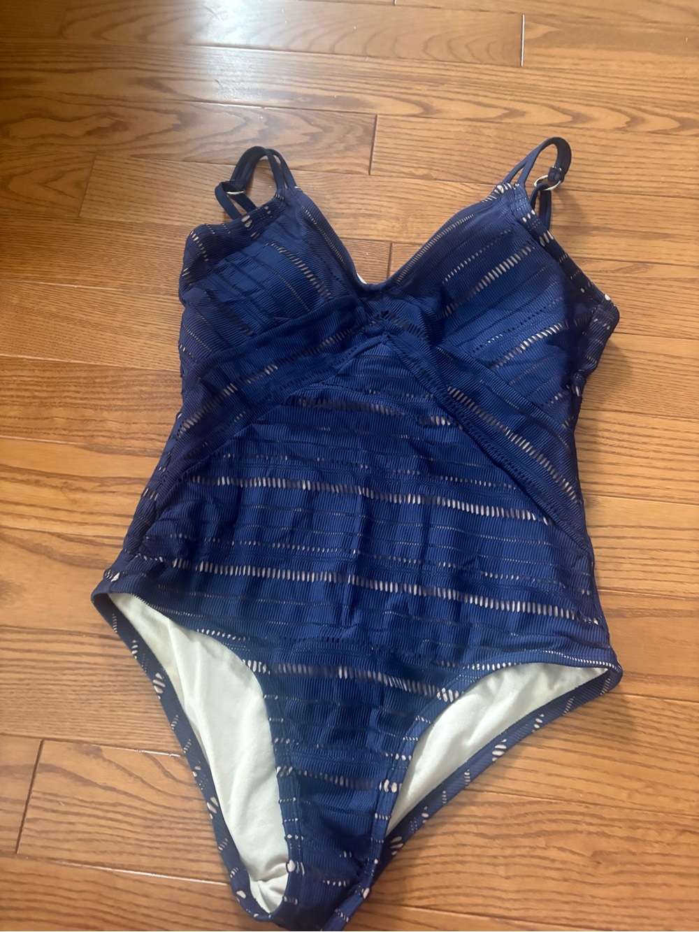 Kona Sol Navy Blue crochet textured One-Piece Swimsuit